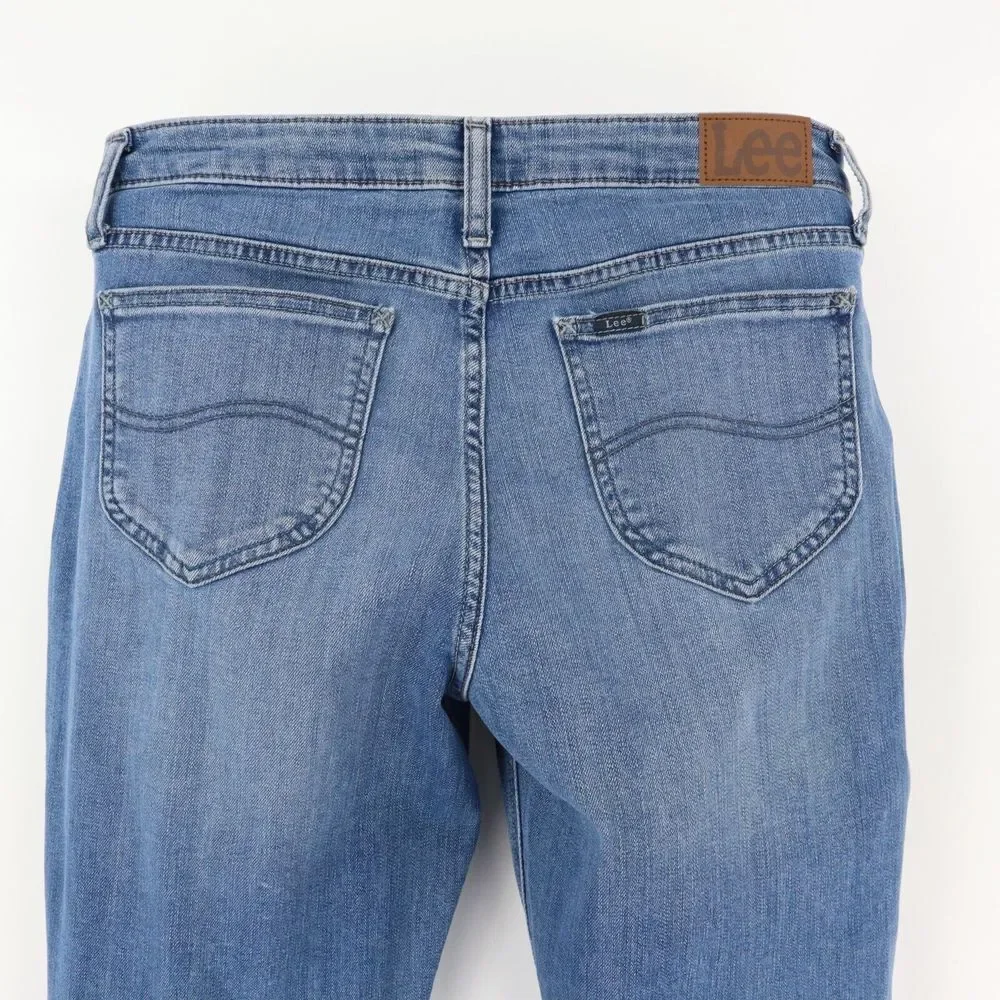 Lee Jeans Mid Rise Straight Leg Womens Size‎ 12P Blue Faded Cotton Blend Denim